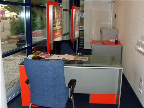 Poza birou + dulap mic, drept, pal, geam securizat, argintiu/portocaliu - bcb050407 [1]